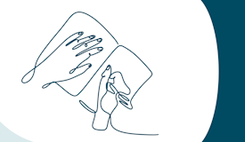 illustration av en hand som skriver på ett block
